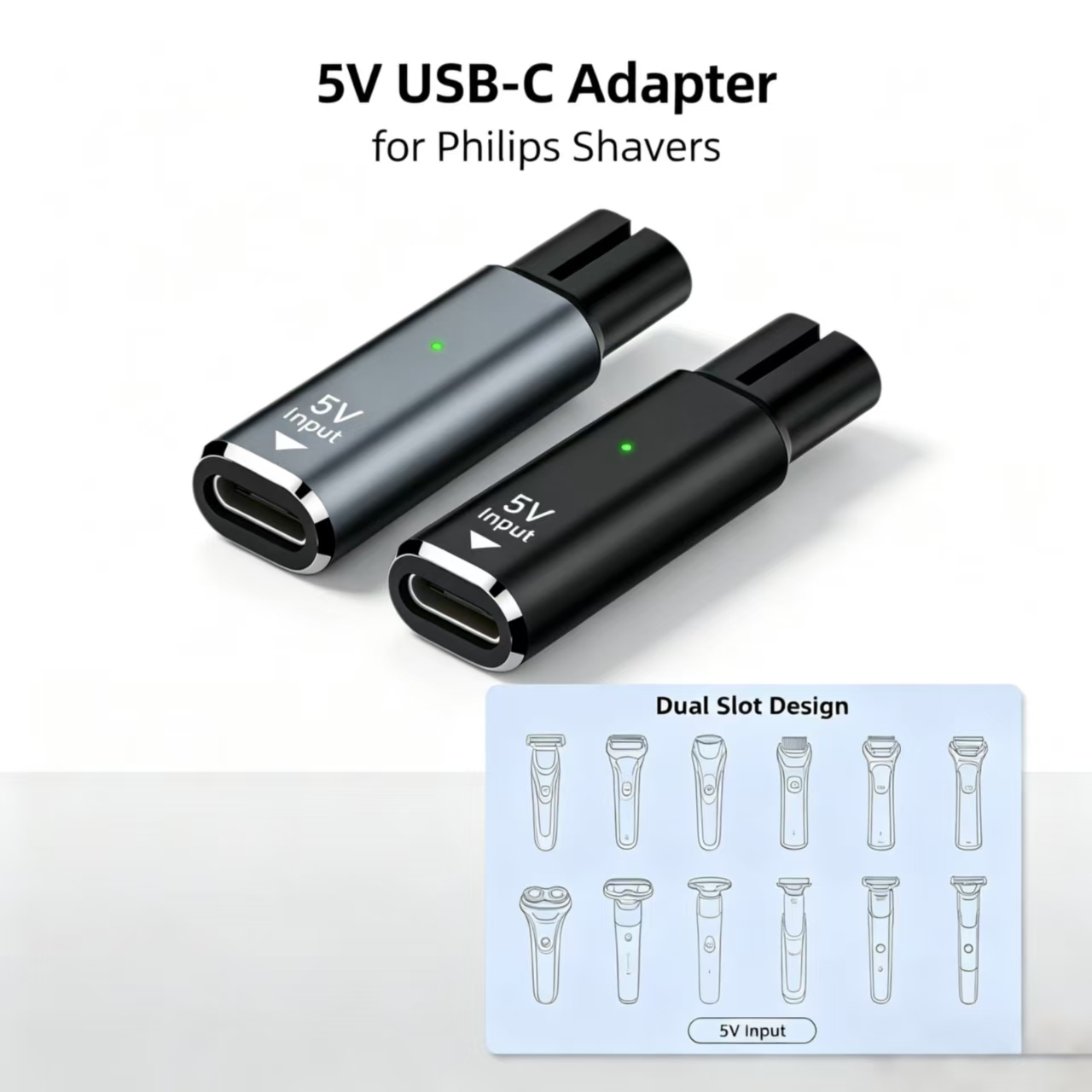 5V Type‑C Female to Dual Slot  - Electric Shaver Rotary recension och pris